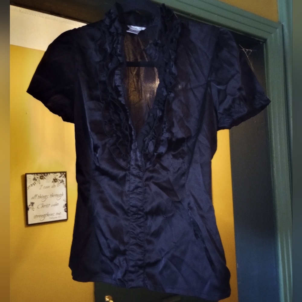 Black polyester and spandex fitted dress shirt